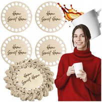 Drewniana Baza Podkładka do szydełkowania pod kawę Napis Home Sweet Home x4