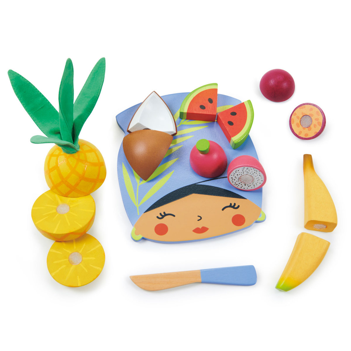 Zdjęcia - Zabawka edukacyjna Tender Drewniana deska z owocami tropikalnymi do krojenia,  Leaf Toys 