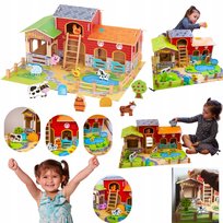 DREWNIANA DUZA FARMA ZE ZWIERZETAMI DO ZABAWY DLA DZIECI ZABAWKA DOMEK