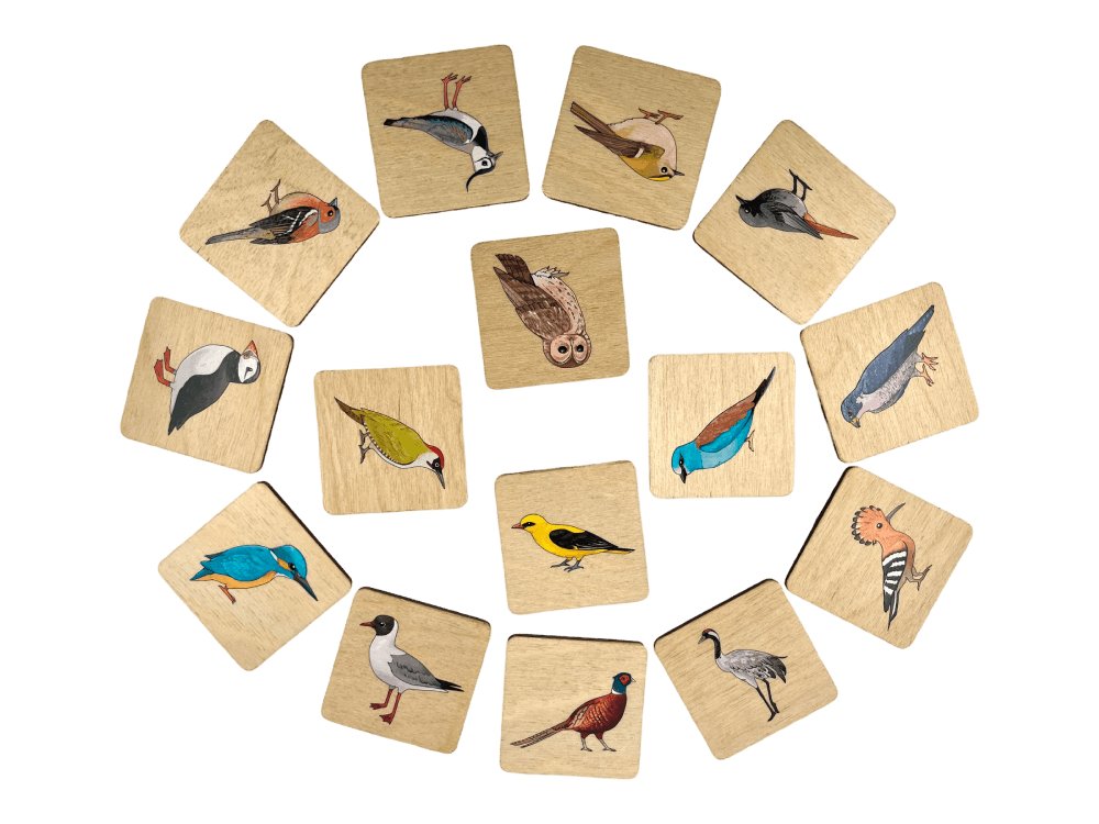 Zdjęcia - Zabawka edukacyjna Gianna Rose Atelier Drewniana Gra Memory - Ptaki Europy Z Kartami Edukacyjnymi 