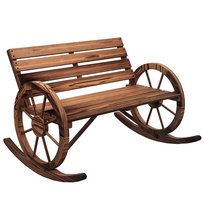 Drewniana huśtawka Outsunny, huśtawka z podłokietnikami, 2-osobowa ławka ogrodowa, drewniana ławka do ogrodu, balkonu, udźwig do 240 kg, opalana, 105 x 88 x 74 cm
