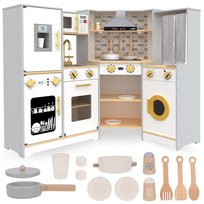 Drewniana, interaktywna kuchnia XXXL z oświetleniem LED, okapem i akcesoriami