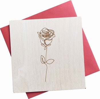 Drewniana kartka urodzinowa róża linearna - Postwood