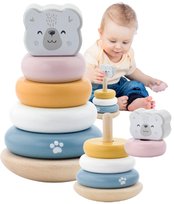 Drewniana PIRAMIDKA MIŚ piramida dla niemowląt zabawki edukacyjne rozwojowe Viga 24m+ monstessori