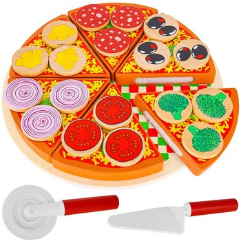 Drewniana Pizza do Krojenia dla Dzieci na Rzep + Nóż Rzepy Duża Dodatki KRUZZEL - Kruzzel