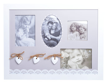 Drewniana ramka na 4 zdjęcia z sercami, EWAX, beżowa, 44x1,2x34 cm - Ewax