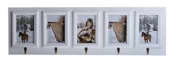 Drewniana ramka na 5 zdjęć z wieszakami, EWAX, biała, 24x1,2x64 cm - Ewax