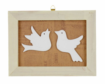 Drewniana ramka z ptakami, EWAX, biała, 20x15 cm - Ewax