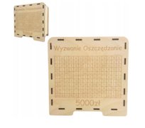 Drewniana skarbonka wykreślanka WYZWANIE OSZCZĘDZANIE drewno