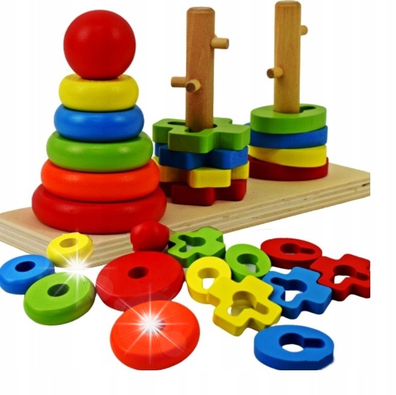 DREWNIANA UKŁADANKA EDUKACYJNA SORTER MONTESSORI KLOCKI DREWNIANE ...