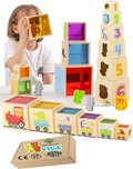 Drewniana Zabawka Sensoryczna PIRAMIDA KOLORÓW zabawki dla niemowląt VIGA 44572 12m+ montessori - PakaNiemowlaka