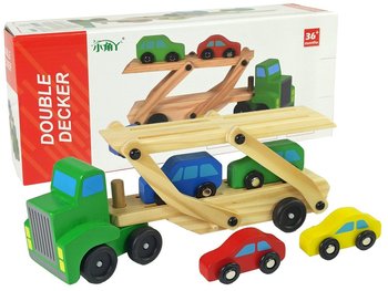 Drewniana Zielona Laweta Ciężarówka z Samochodzikami Klocki - lean