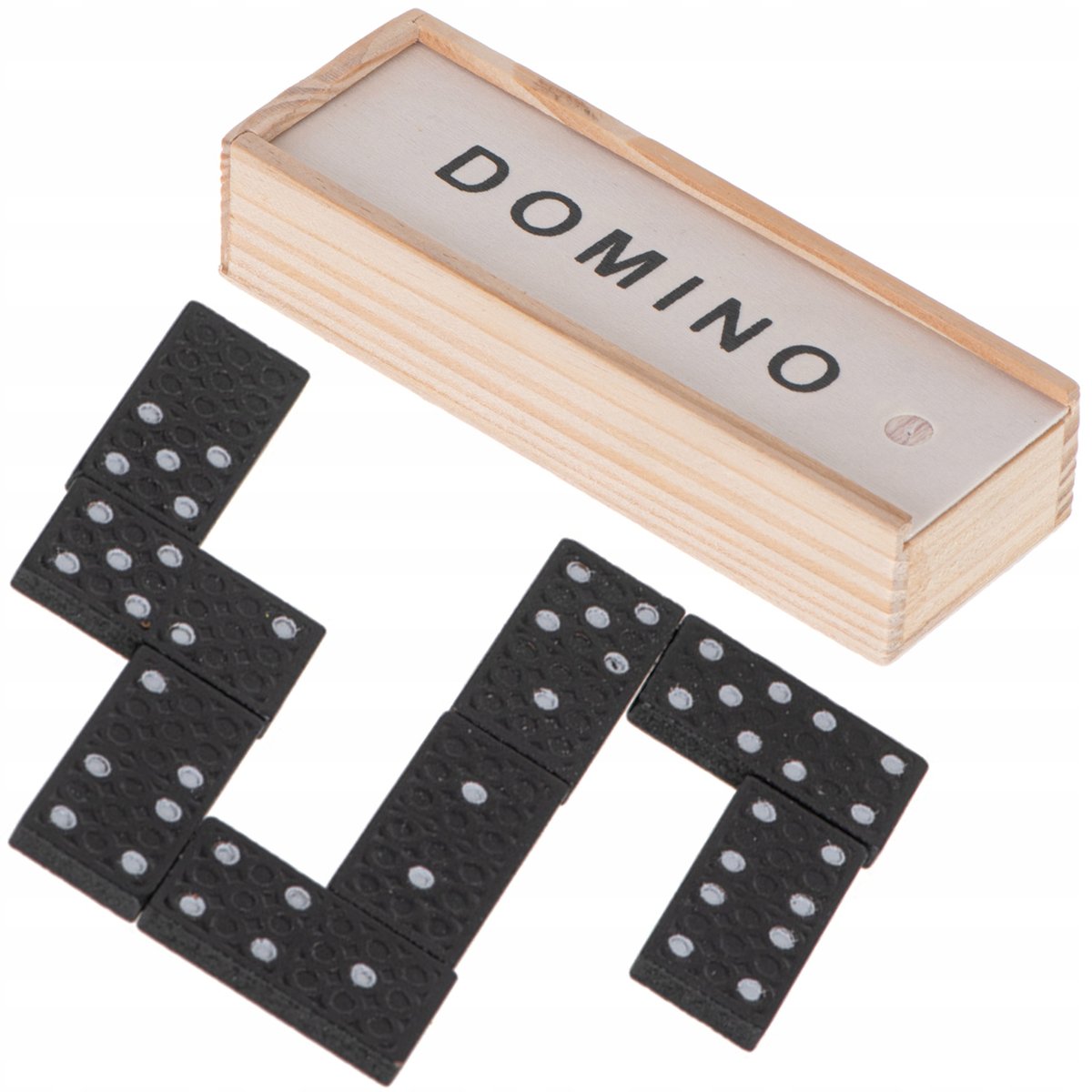 Drewniane klocki domino gra rodzinna z pudełkiem