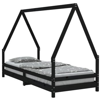 Drewniane łóżko dziecięce z domkiem - czarne lite - Inna marka