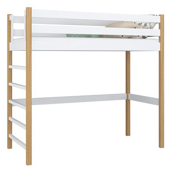 Drewniane łóżko na antresoli N01 biało dębowe 100x180 - N-Wood