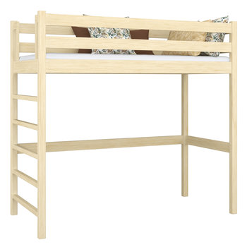 Drewniane łóżko na antresoli N01 sosna bezbarwna 100x180 - N-Wood