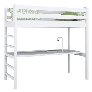 Drewniane łóżko na antresoli z biurkiem N01 biały 100x180 - N-Wood
