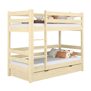 Drewniane łóżko piętrowe z szufladą N01 sosna bezbarwna 80x190 - N-Wood