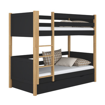 Drewniane łóżko piętrowe z szufladą N02 czarno dębowy 120x180 - N-Wood