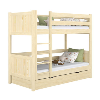 Drewniane łóżko piętrowe z szufladą N02 sosna bezbarwna 100x180 - N-Wood
