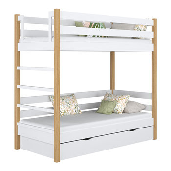 Drewniane łóżko piętrowe z szufladą N03 biało dębowy 80x190 - N-Wood