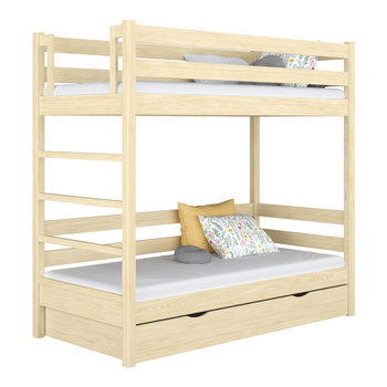 Drewniane łóżko piętrowe z szufladą N03 sosna bezbarwna 120x180 - N-Wood