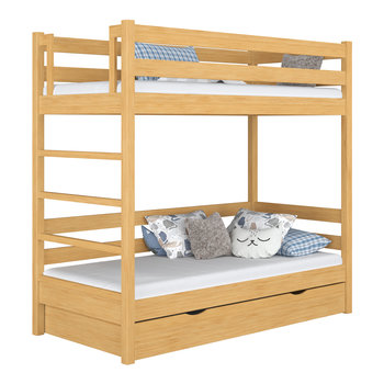 Drewniane łóżko piętrowe z szufladą N03 sosna naturalna 100x200 - N-Wood