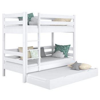Drewniane łóżko piętrowe z szufladą na materac N01 biały 100x180 - N-Wood