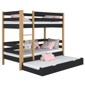 Drewniane łóżko piętrowe z szufladą na materac N01 czarno dębowy 120x180 - N-Wood