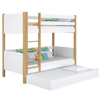 Drewniane łóżko piętrowe z szufladą na materac N02 biało dębowy 120x180 - N-Wood