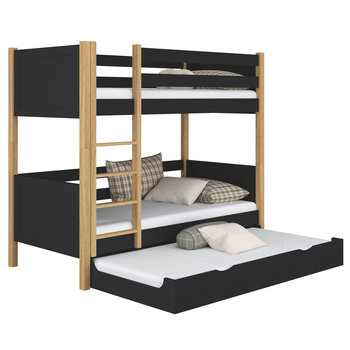 Drewniane łóżko piętrowe z szufladą na materac N02 czarno dębowy 90x200 - N-Wood