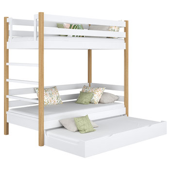 Drewniane łóżko piętrowe z szufladą na materac N03 biało dębowy 90x190 - N-Wood