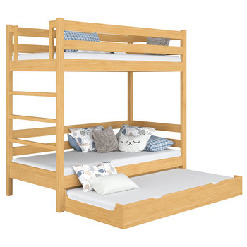 Drewniane łóżko piętrowe z szufladą na materac N03 sosna naturalna 120x190 - N-Wood