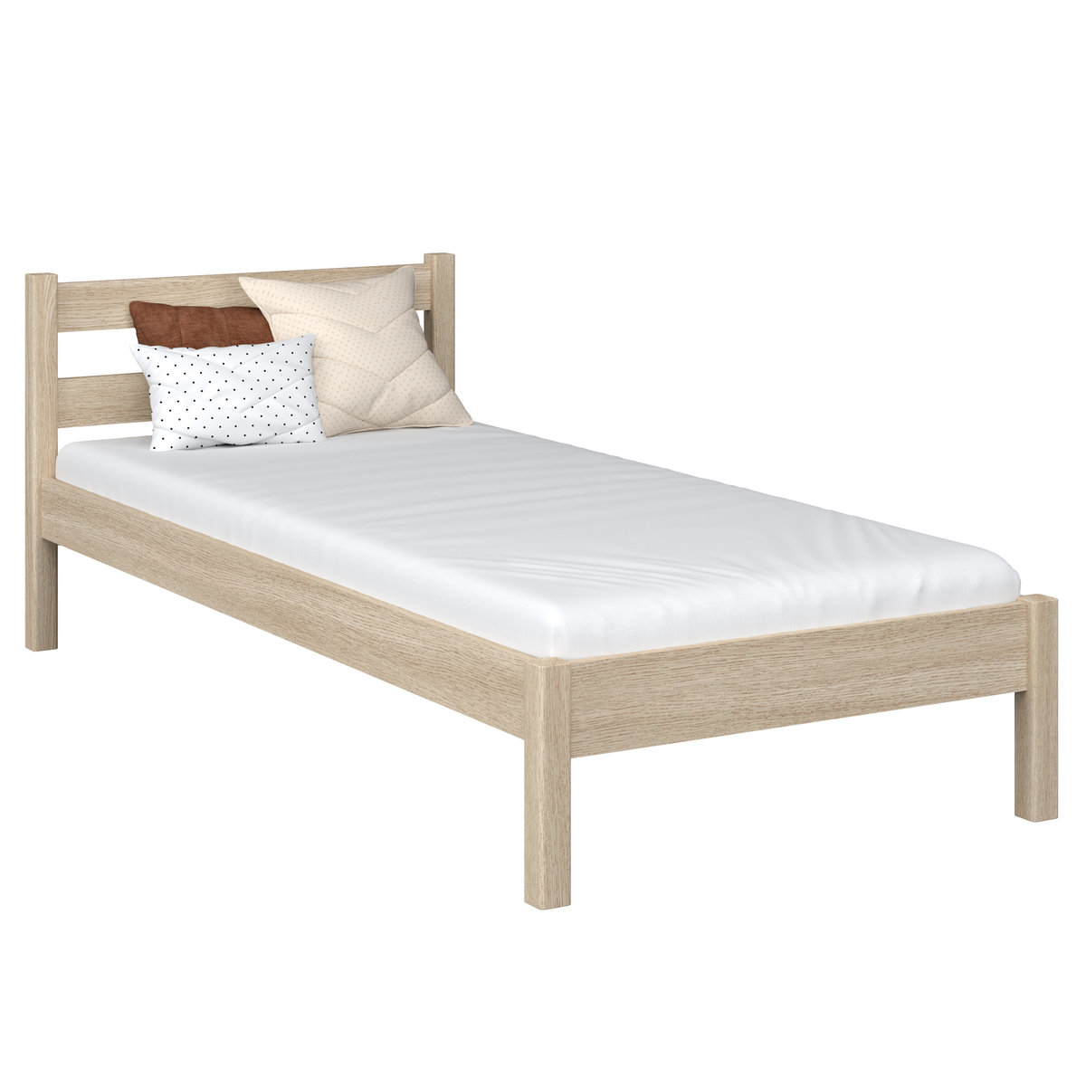Фото - Ліжко DAB Pumps Drewniane łóżko pojedyncze N01 dąb bielony 100x190 