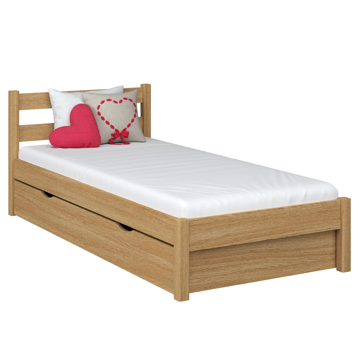 Фото - Ліжко DAB Pumps Drewniane łóżko pojedyncze z szufladą N01 dąb naturalny 100x190 