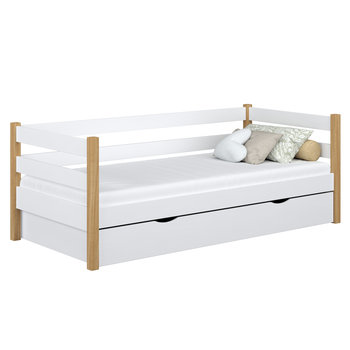 Drewniane łóżko sofa z szufladą N01 biało dębowy 100x200 - N-Wood
