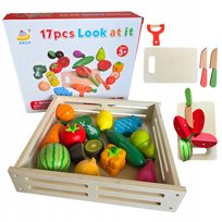 Drewniane owoce i warzywa do krojenia zabawka dla dzieci pudelko drewniane