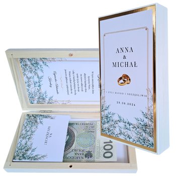 Drewniane pudełko na pieniądze, kartka z okazji ślubu - Prowansalska Manufaktura