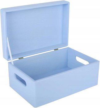 Drewniane pudełko skrzynka z wiekiem i uchwytami, 30x20x14 cm, niebieskie, do decoupage dokumentów zabawek narzędzi - Creative Deco