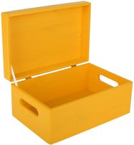 Drewniane pudełko skrzynka z wiekiem i uchwytami, 30x20x14 cm, żółte, do decoupage dokumentów zabawek narzędzi
