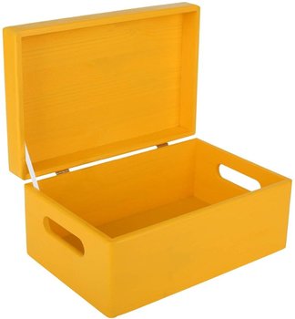 Drewniane pudełko skrzynka z wiekiem i uchwytami, 30x20x14 cm, żółte, do decoupage dokumentów zabawek narzędzi - Creative Deco