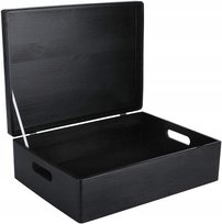 Drewniane pudełko skrzynka z wiekiem i uchwytami, 40x30x14 cm, czarne, do decoupage dokumentów zabawek narzędzi