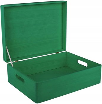 Drewniane pudełko skrzynka z wiekiem i uchwytami, 40x30x14 cm, zielone, do decoupage dokumentów zabawek narzędzi - Creative Deco