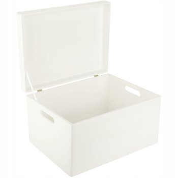 Drewniane pudełko skrzynka z wiekiem i uchwytami, 40x30x24 cm, białe, do decoupage dokumentów zabawek narzędzi - Creative Deco