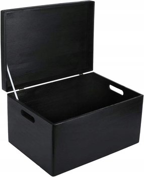 Drewniane pudełko skrzynka z wiekiem i uchwytami, 40x30x24 cm, czarne, do decoupage dokumentów zabawek narzędzi - Creative Deco