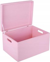Drewniane pudełko skrzynka z wiekiem i uchwytami, 40x30x24 cm, różowe, do decoupage dokumentów zabawek narzędzi