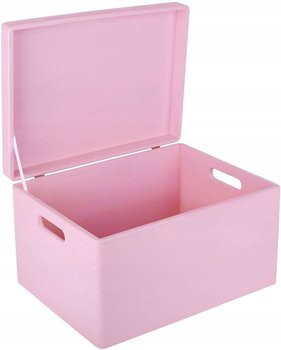 Drewniane pudełko skrzynka z wiekiem i uchwytami, 40x30x24 cm, różowe, do decoupage dokumentów zabawek narzędzi - Creative Deco
