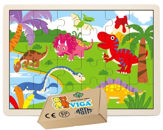 Фото - Інтерактивні іграшки VIGA Drewniane Puzzle DINOZAURY dla najmłodszych Dzieci 2 3 4 5 lat latka 24 el 