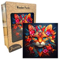 Drewniane Puzzle Edukacyjne A3 Kolorowy Kot Dzieci i Dorośli 240el DUŻE