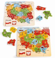Drewniane PUZZLE MAPA POLSKI Układanka Administracyjna Polska 16 Elementów Daffi